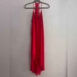 BCBGMaxAzria Red Asymmetrical Slip Dress with Lace Back